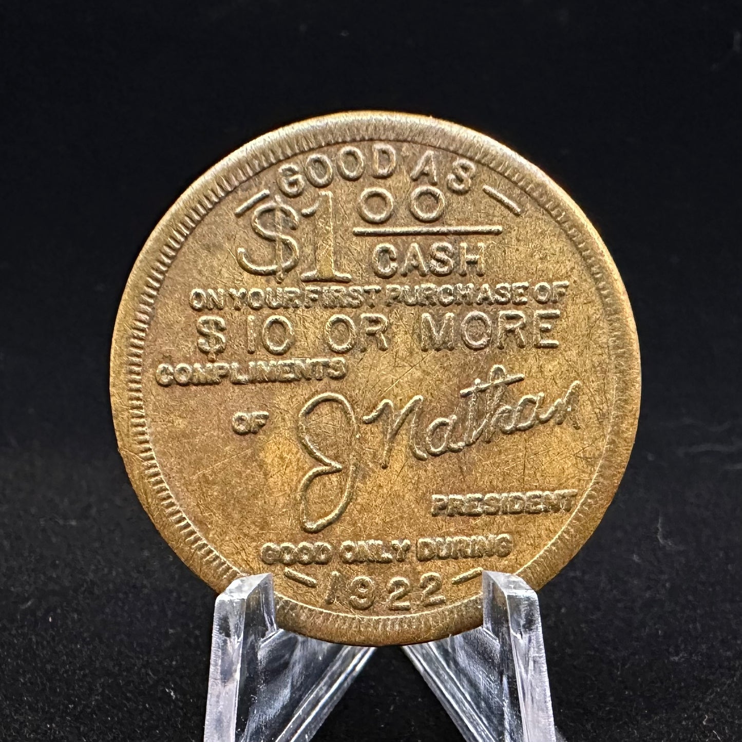 1923 Federal Clothing Stores Trade Token