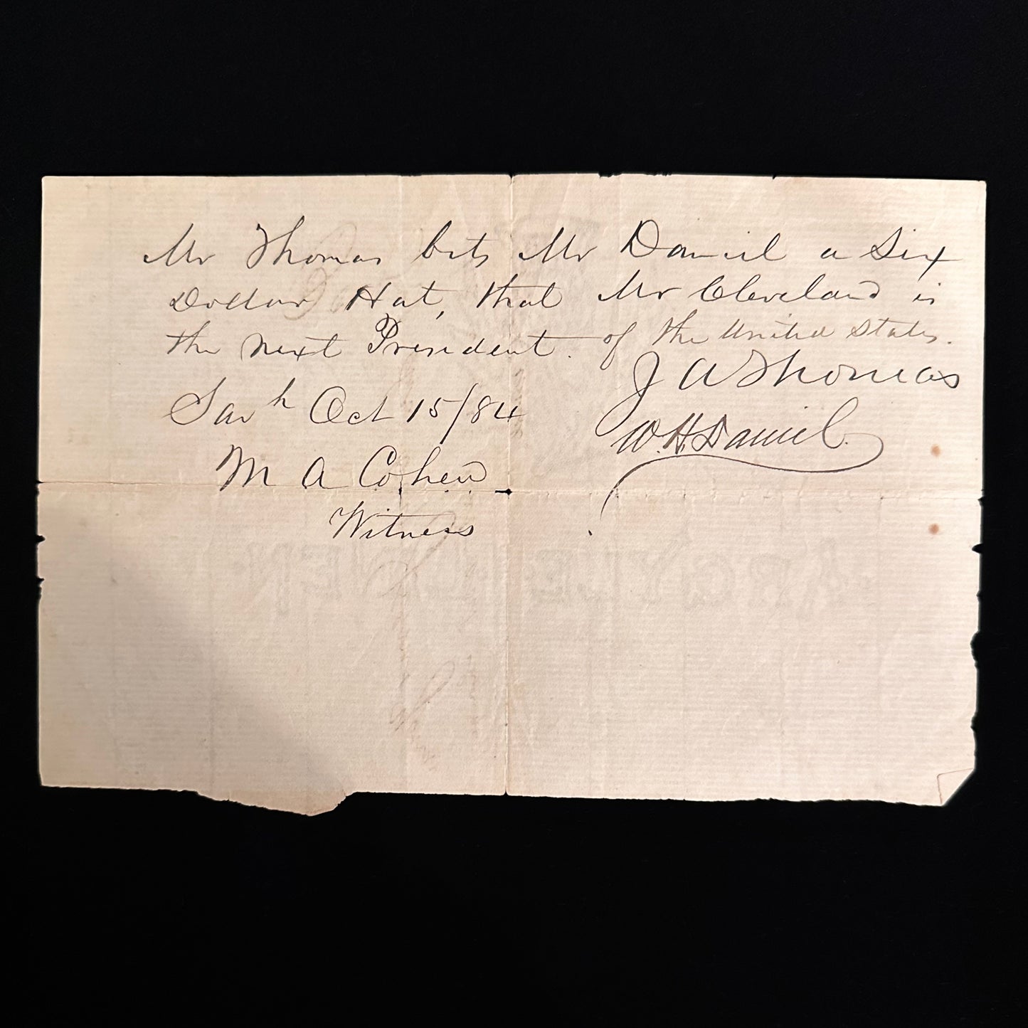 1884 Wager on Presidential Election